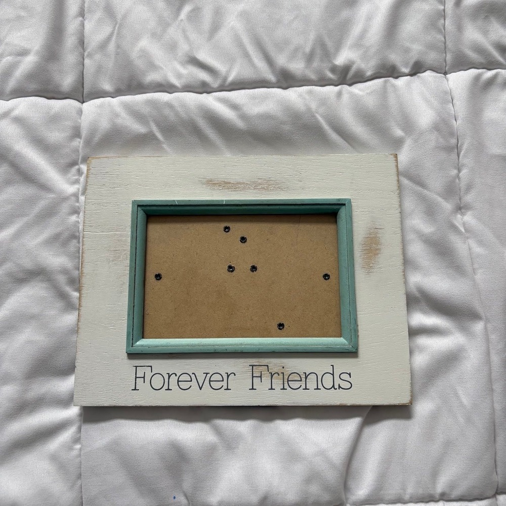 Forever Friends Distressed Wood Picture Frame White Teal 4x6 Farmhouse Decor
